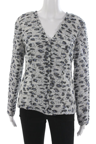 Rebecca Taylor Womens Gray Floral V-Neck Long Sleeve Blouse Zip Size 6