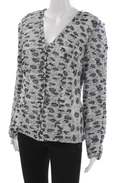 Rebecca Taylor Womens Gray Floral V-Neck Long Sleeve Blouse Zip Size 6
