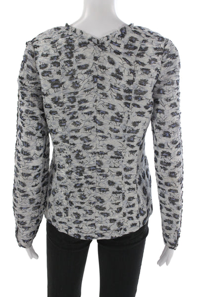 Rebecca Taylor Womens Gray Floral V-Neck Long Sleeve Blouse Zip Size 6