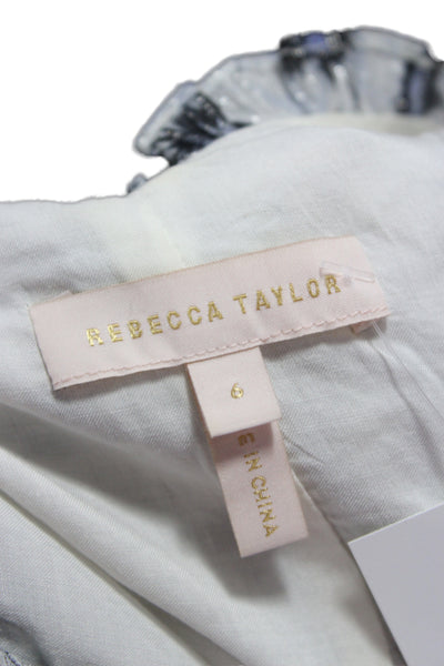 Rebecca Taylor Womens Gray Floral V-Neck Long Sleeve Blouse Zip Size 6