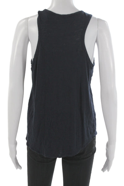 Vince Womens Sleeveless V-Neck Linen Tank Dark Blue Size L