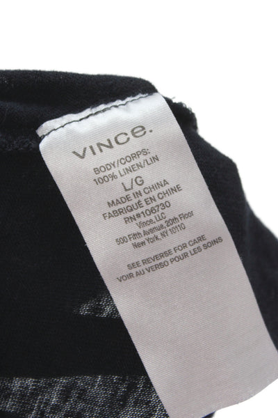 Vince Womens Sleeveless V-Neck Linen Tank Dark Blue Size L
