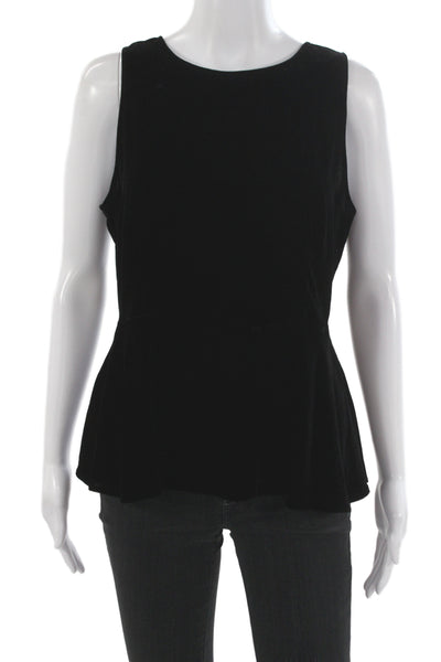 Eileen Fisher Womens Black Silk Rayon Sleeveless Round Neck Zip Blouse Size S