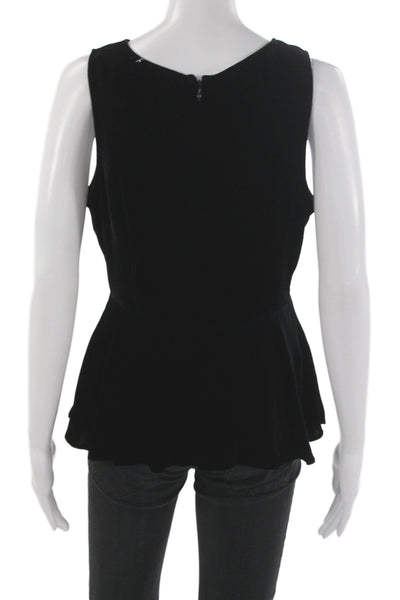 Eileen Fisher Womens Black Silk Rayon Sleeveless Round Neck Zip Blouse Size S