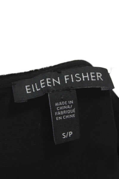 Eileen Fisher Womens Black Silk Rayon Sleeveless Round Neck Zip Blouse Size S