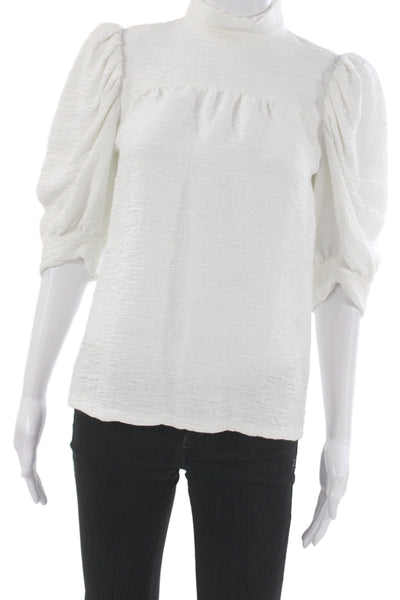 Sandro Women White Mock Neck 3/4 Sleeve Polyester Chiffon Blouse Zip Size 1