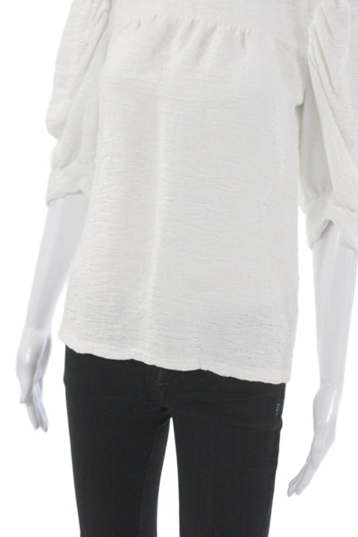 Sandro Women White Mock Neck 3/4 Sleeve Polyester Chiffon Blouse Zip Size 1