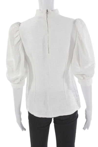 Sandro Women White Mock Neck 3/4 Sleeve Polyester Chiffon Blouse Zip Size 1