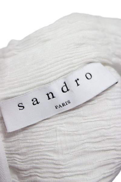 Sandro Women White Mock Neck 3/4 Sleeve Polyester Chiffon Blouse Zip Size 1
