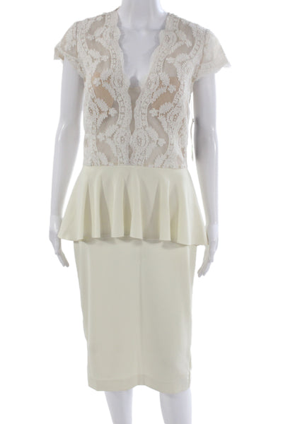 Aida Womens Pencil Dress Beige V-Neck Short Sleeve Wedding Size 10