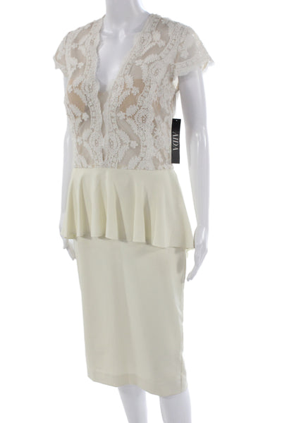 Aida Womens Pencil Dress Beige V-Neck Short Sleeve Wedding Size 10