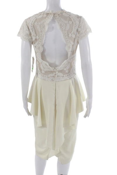 Aida Womens Pencil Dress Beige V-Neck Short Sleeve Wedding Size 10