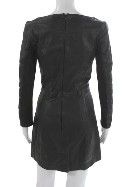 LaMarque Women Sheath Mini Biker Leather Long Sleeve Zip Black Dress Size 2