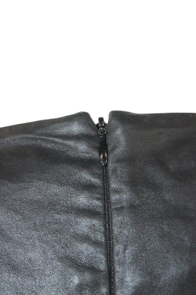 LaMarque Women Sheath Mini Biker Leather Long Sleeve Zip Black Dress Size 2