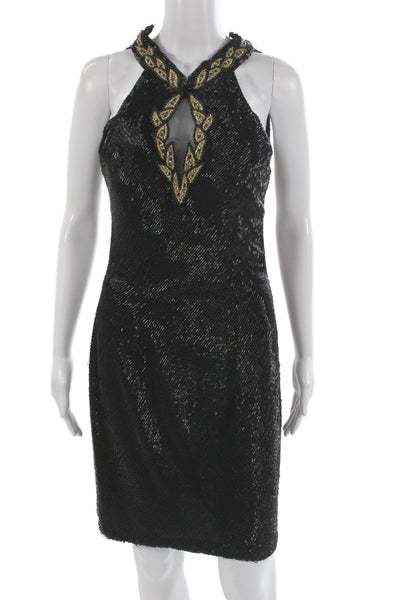 Claires Collection Women Black Silk Sheath Dress Mid-Calf Long Sleeve Size M