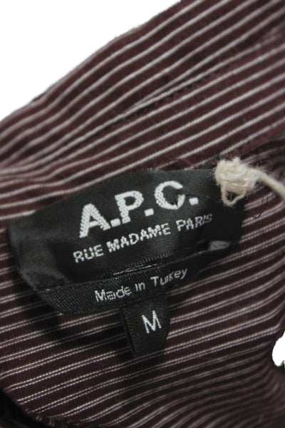 APC Womens Shirt Dress Brown Striped Collared Long Sleeve Size M