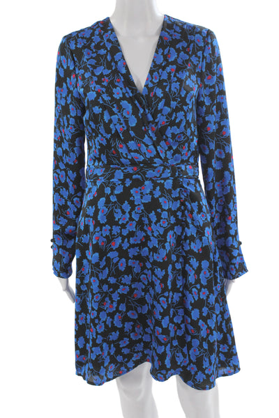 Equipment Femme Womens Wrap Dress Black Floral V-Neck Longsleeve Knee Size S