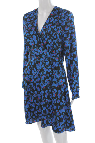 Equipment Femme Womens Wrap Dress Black Floral V-Neck Longsleeve Knee Size S