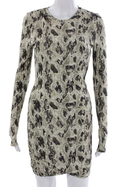 Rag & Bone Womens Bodycon Mini Dress Beige Animal Print Long Sleeve Size XS