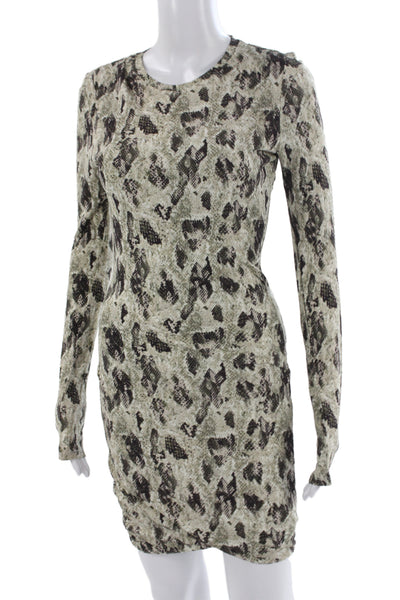 Rag & Bone Womens Bodycon Mini Dress Beige Animal Print Long Sleeve Size XS