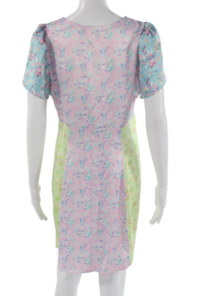 Love Shack Fancy Women A-Line Mini Dress Light Blue Floral V-Neck Size 10