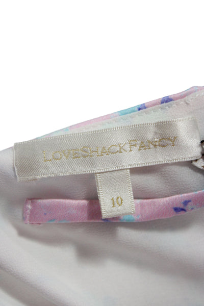 Love Shack Fancy Women A-Line Mini Dress Light Blue Floral V-Neck Size 10