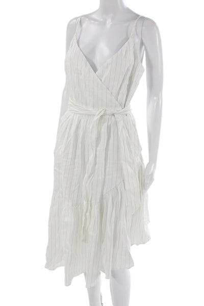 Marissa Webb Women Wrap Dress White Striped Sleeveless Linen Knee Length Size 6