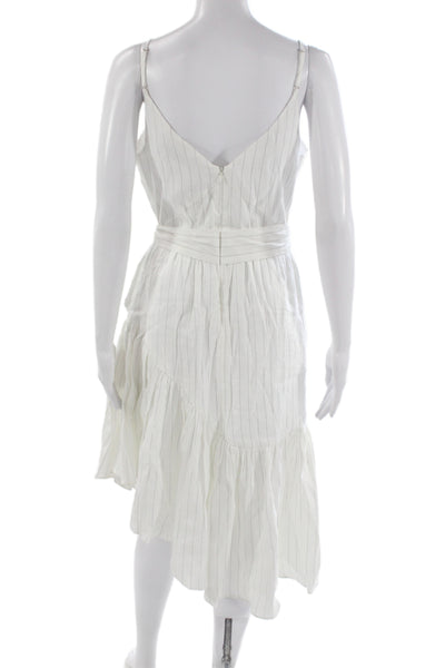 Marissa Webb Women Wrap Dress White Striped Sleeveless Linen Knee Length Size 6