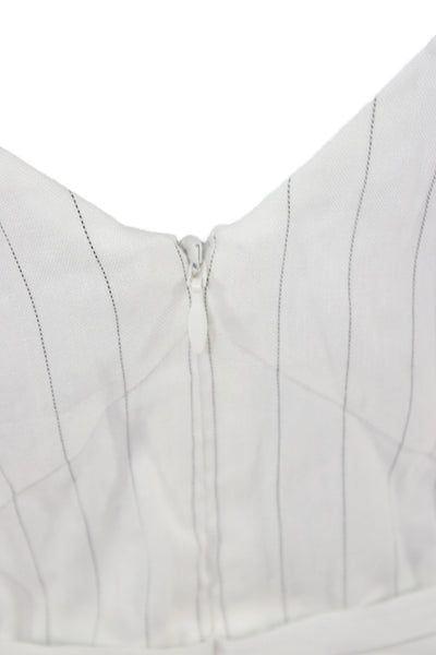 Marissa Webb Women Wrap Dress White Striped Sleeveless Linen Knee Length Size 6
