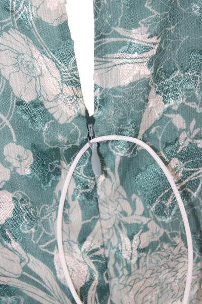 Marchesa Notte Women Fit & Flare Maxi Dress Green Long Sleeve Tie Size 9