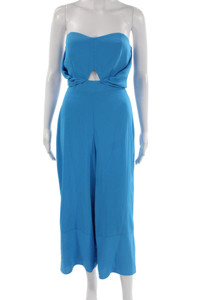 Amanda Uprichard Womens Blue Sweetheart Neck Sleeveless Jumpsuit Size S