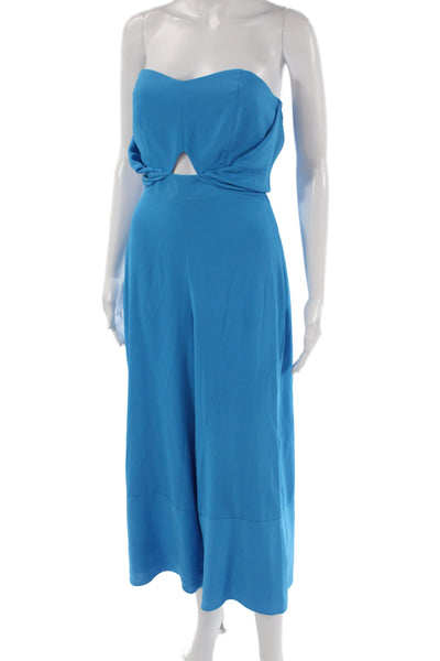 Amanda Uprichard Womens Blue Sweetheart Neck Sleeveless Jumpsuit Size S