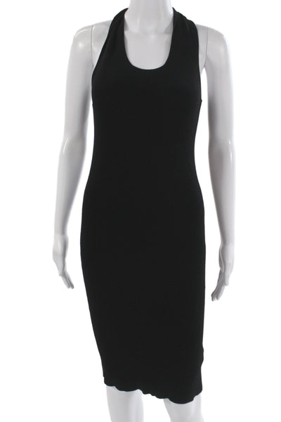 Helmut Lang Womens Bodycon Sheath Dress Black Sleeveless Round Neck Tie Size M