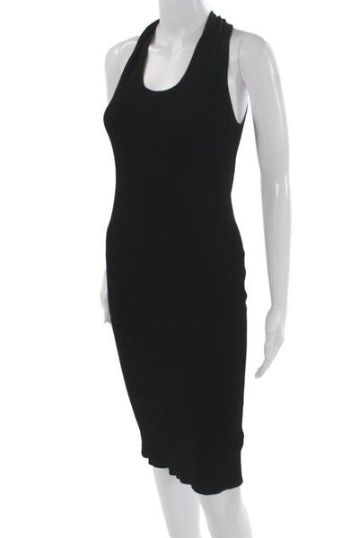 Helmut Lang Womens Bodycon Sheath Dress Black Sleeveless Round Neck Tie Size M