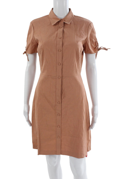 Theory Women Tan Collared Short Sleeve Shirt Dress Knee Length Size 4