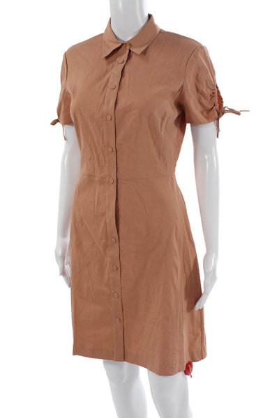 Theory Women Tan Collared Short Sleeve Shirt Dress Knee Length Size 4