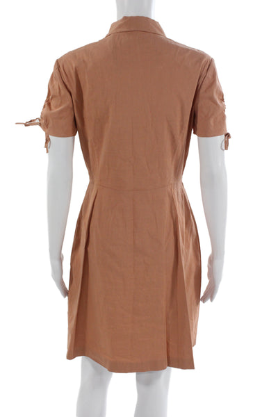 Theory Women Tan Collared Short Sleeve Shirt Dress Knee Length Size 4