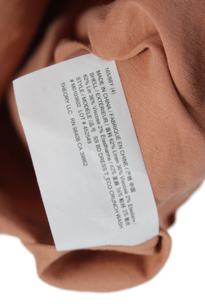 Theory Women Tan Collared Short Sleeve Shirt Dress Knee Length Size 4