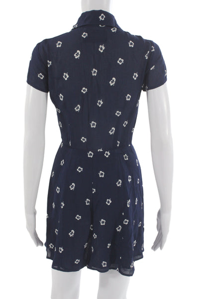 Reformation Womens Shirt Dress Dark Blue Floral Button Short Sleeve Size 0