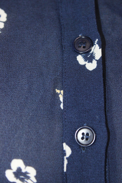 Reformation Womens Shirt Dress Dark Blue Floral Button Short Sleeve Size 0