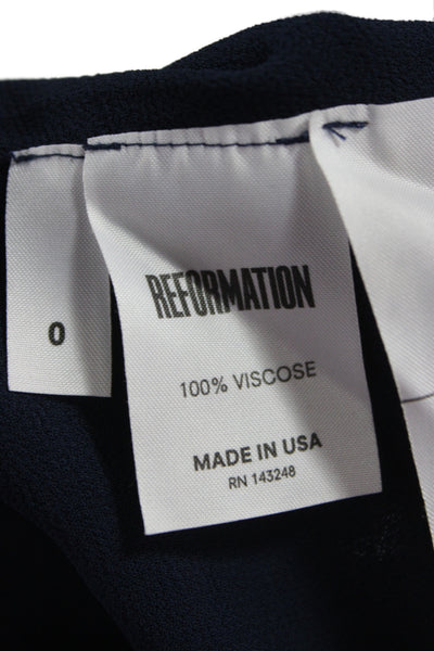 Reformation Womens Shirt Dress Dark Blue Floral Button Short Sleeve Size 0