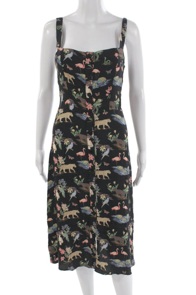 Reformation Women Sundress Black Square Neck Animal Print Size 6