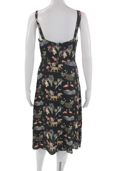 Reformation Women Sundress Black Square Neck Animal Print Size 6