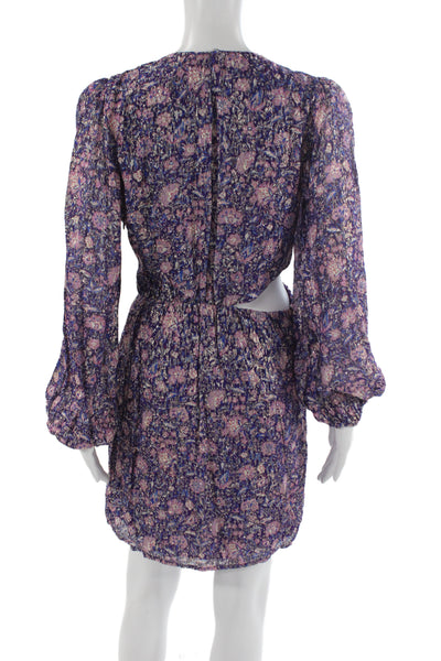 Maje Womens Mini Wrap Floral Dress Long Sleeve Round Neck Purple Size 38