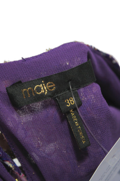 Maje Womens Mini Wrap Floral Dress Long Sleeve Round Neck Purple Size 38