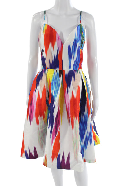 Gracia Womens Fit & Flare Sundress Multi Color V-Neck Zip Size L