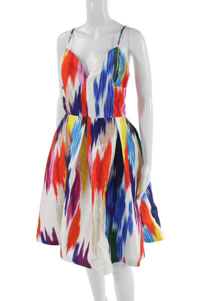 Gracia Womens Fit & Flare Sundress Multi Color V-Neck Zip Size L
