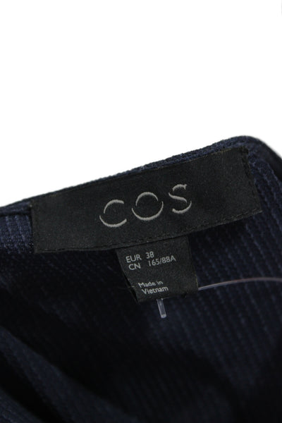 COS Women Dark Blue V-Neck Shift Dress 3/4 Sleeve Knee Length Cupro Size 38