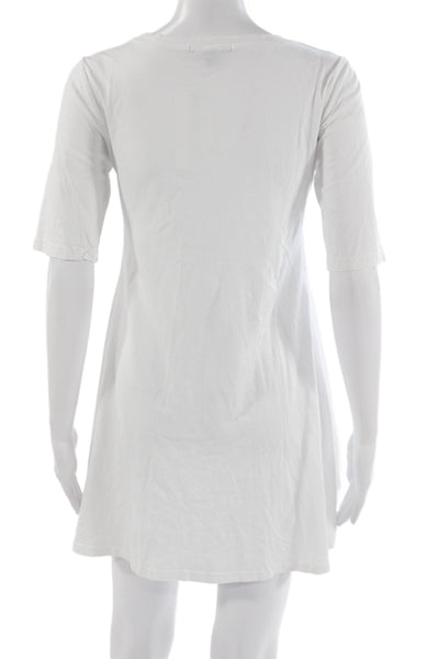 Eileen Fisher Women White A-Line T-Shirt Dress Cotton 3/4 Sleeve Size M