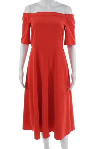 Tibi Womens A-Line Red Knee Length Dress Short Sleeve Size 4